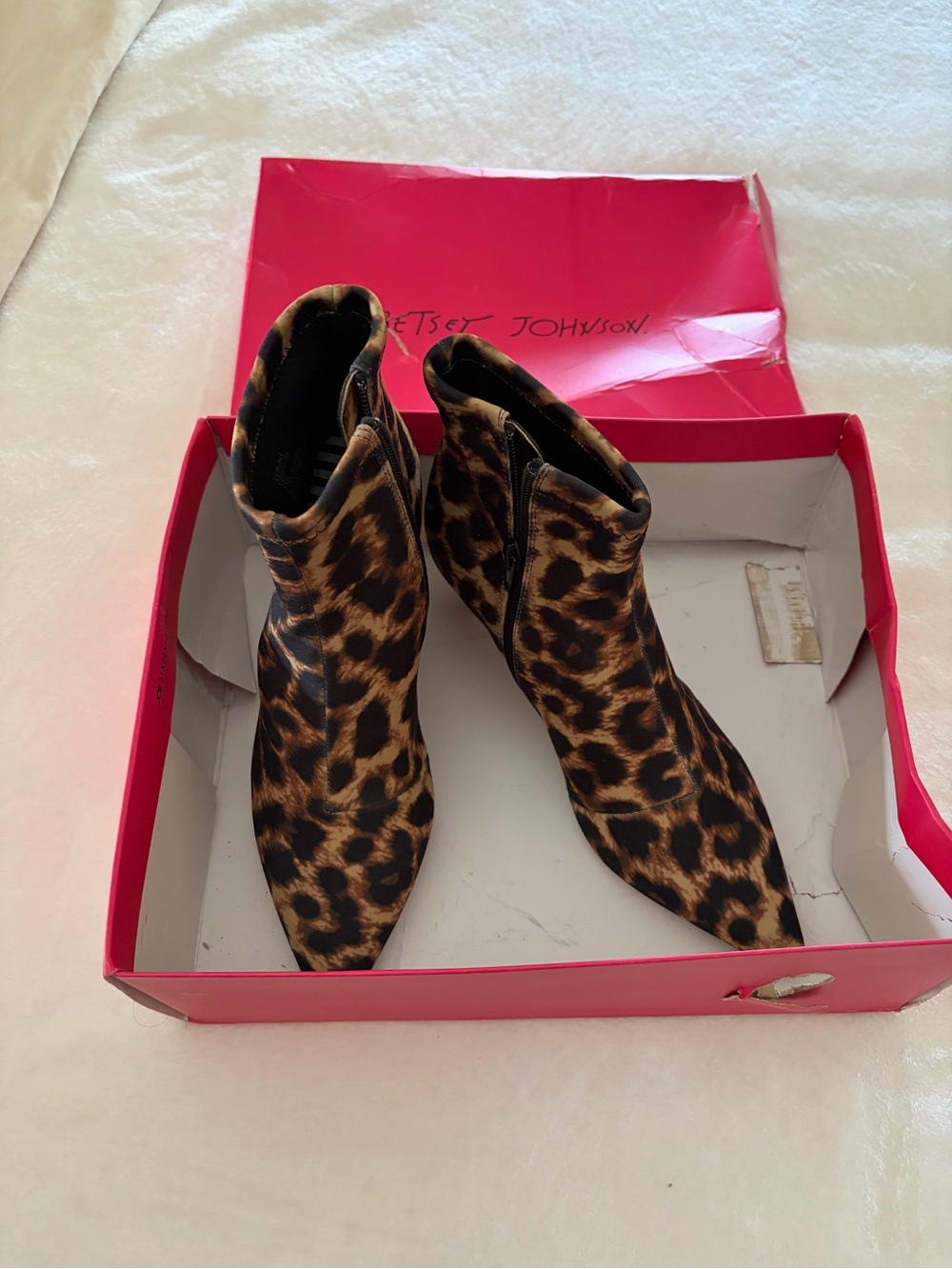 Betsey Johnson Leopard Print Pointed Ankle Booties - Brown & Black
